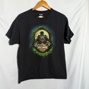 Men's Harley-Davidson‎ Black Graphic Leprechaun, Bikercore, Cotton T-Shirt Sz L